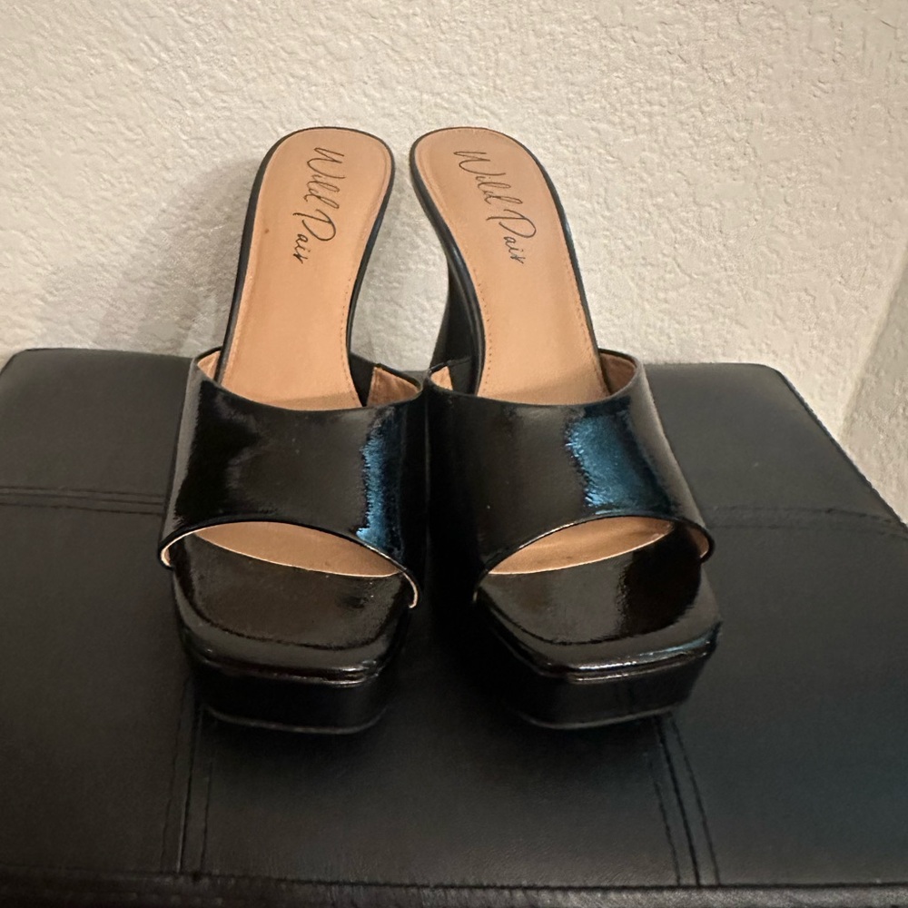 Wild Pair Shiny Black Women's Mules